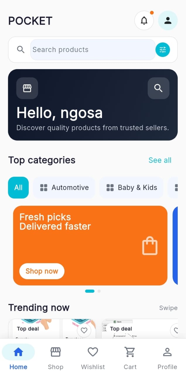 Pocket Shop Home Screen